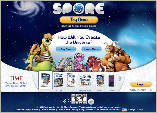 Spore landing page